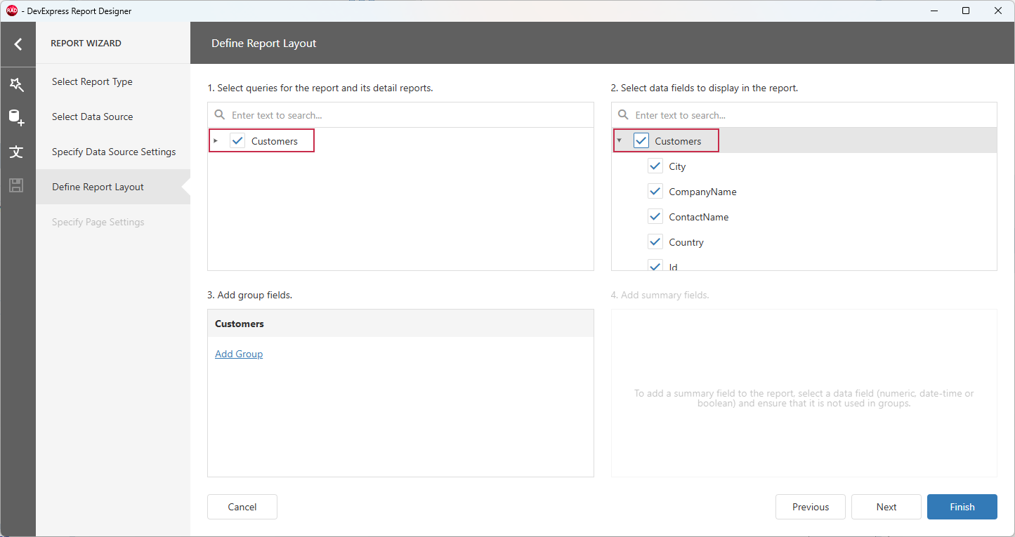 VCL Reports: Report Wizard — Define Report Layout
