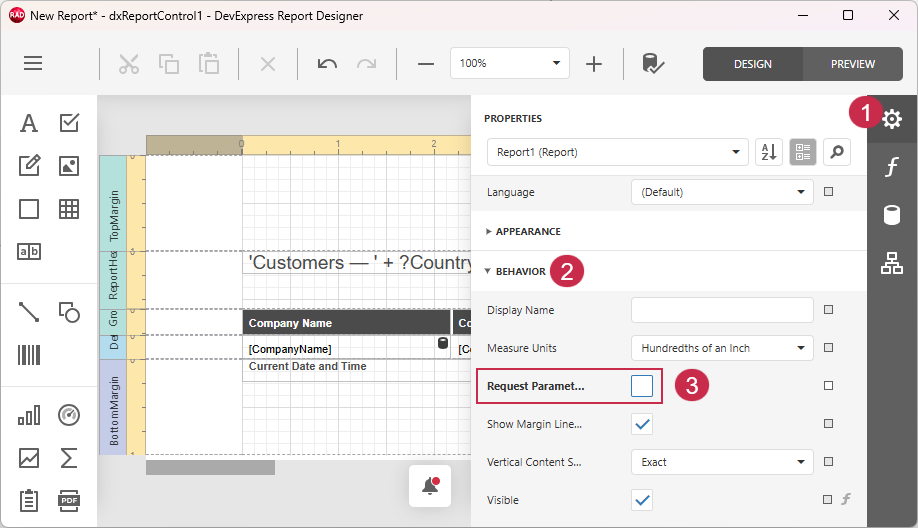 VCL Reports: Report Designer — Disable the "Request Parameters" Option