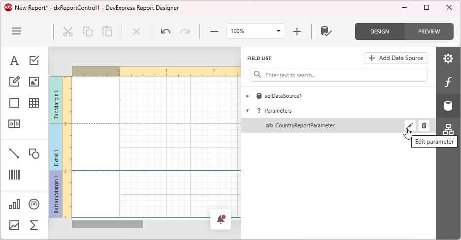 VCL Reports: Report Designer — Edit the Previously Configured Report Parameter