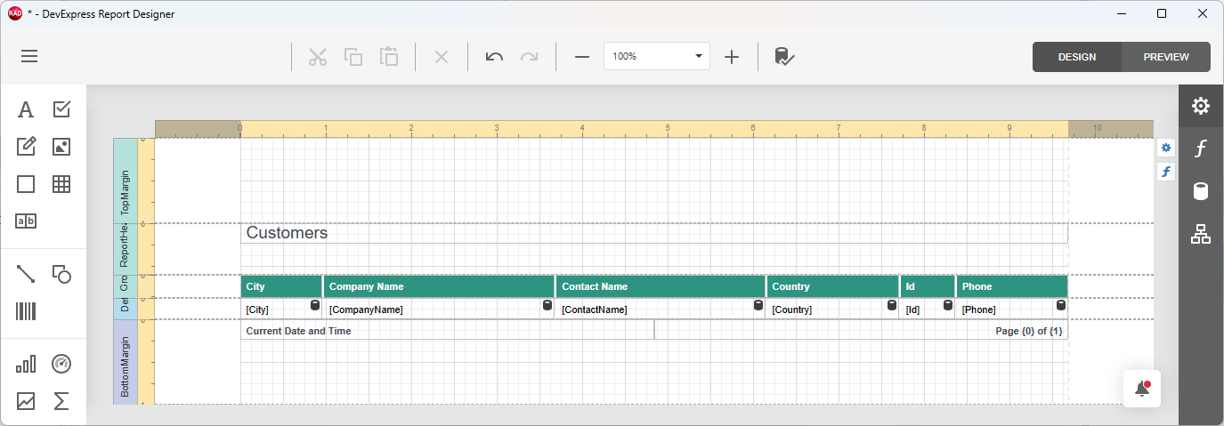 VCL Reports: Report Designer — The Generated Report Layout in Designer Mode