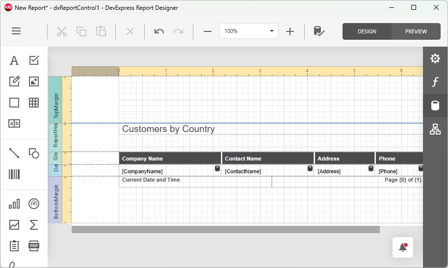VCL Reports: Report Designer — The Generated Table Report Layout