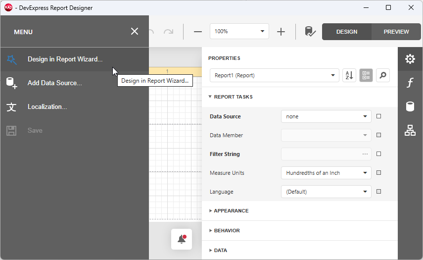 VCL Reports: The Report Designer Menu
