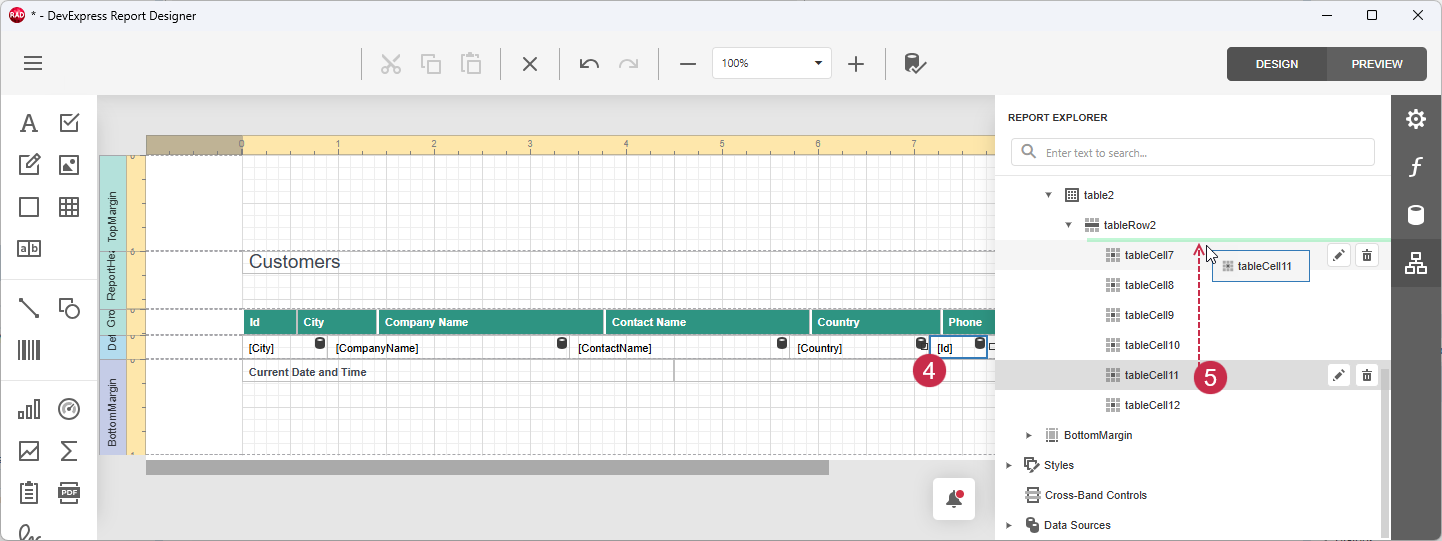 VCL Reports: Report Designer — Move the Selected Detail Cell