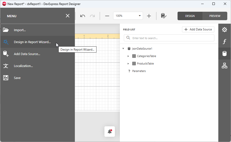 VCL Reports: Report Designer — Open the Report Wizard
