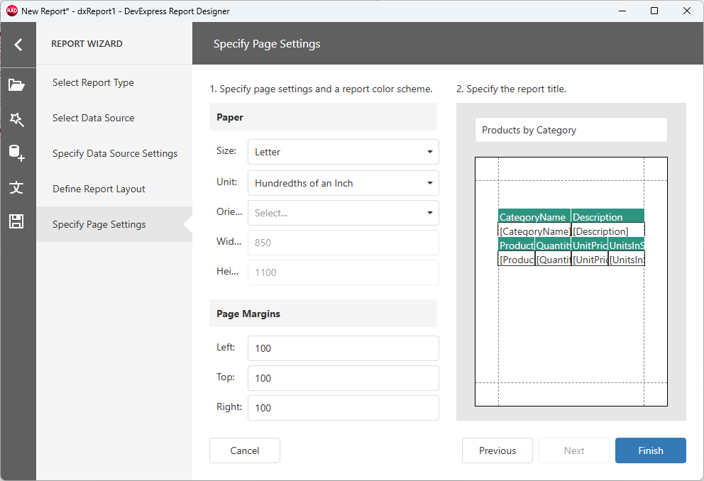 VCL Reports: Report Designer — Customize Report Page Settings