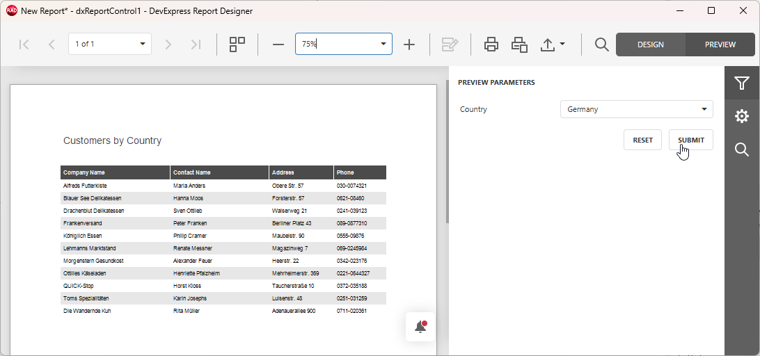 VCL Reports: Report Designer — Preview and Test Report Layout and Parameter