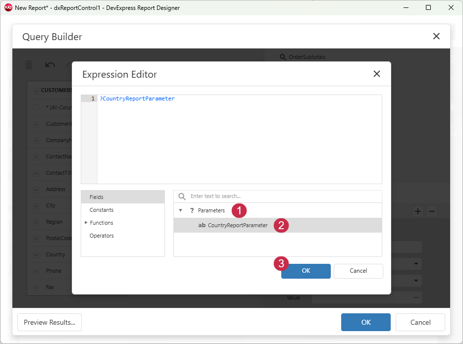 VCL Reports: Expression Editor — Bind Report and SQL Query Parameters