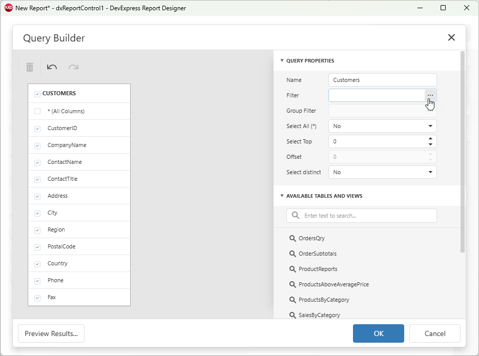 VCL Reports: Report Designer — Open the "Filter Editor" Dialog