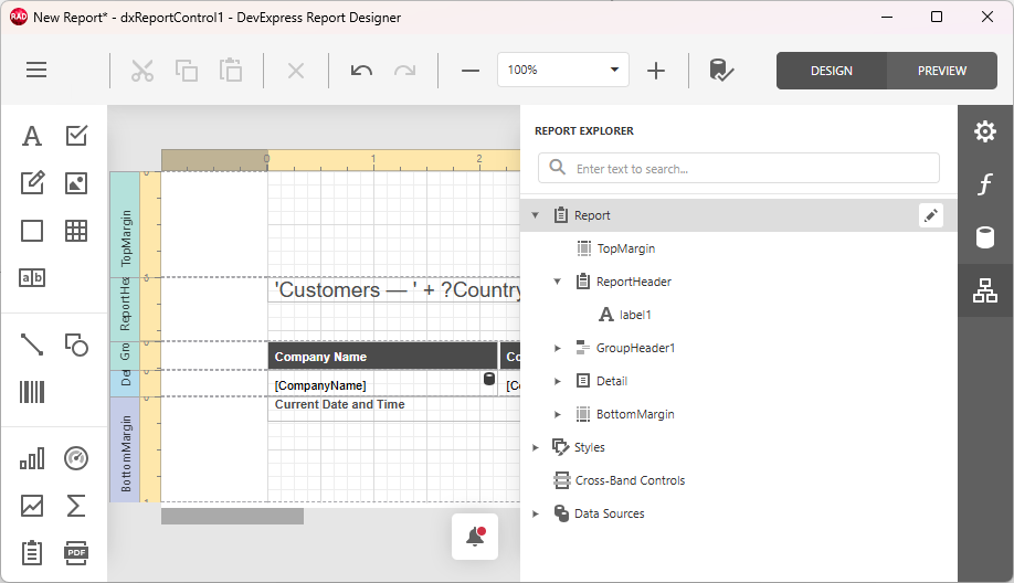 VCL Reports: Report Designer — Select the Report in the Report Explorer