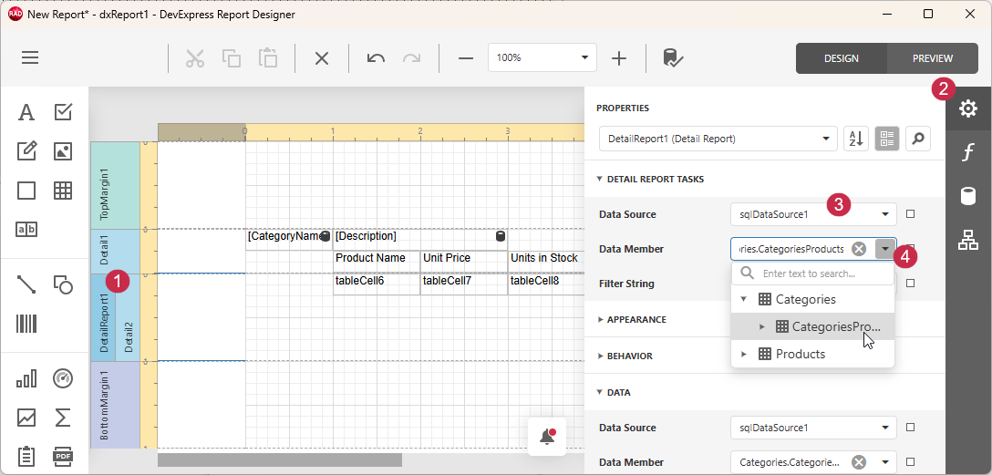 VCL Reports: Report Designer — Specify a Data Source for the Detail Report
