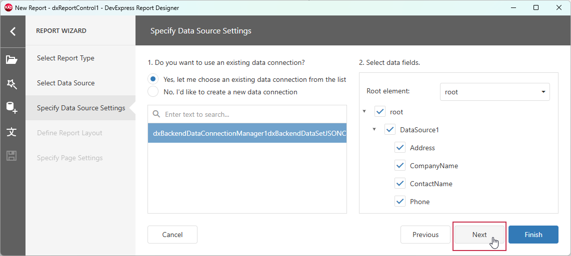 VCL Reports: Report Wizard — Review Loaded Dataset Fields
