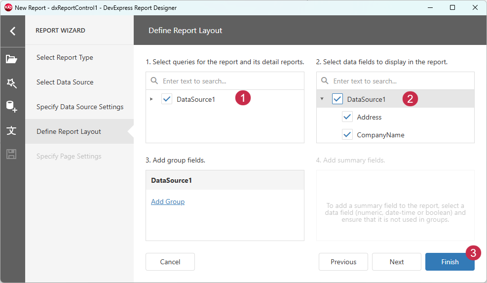 VCL Reports: Report Wizard — Select Queries and Fields