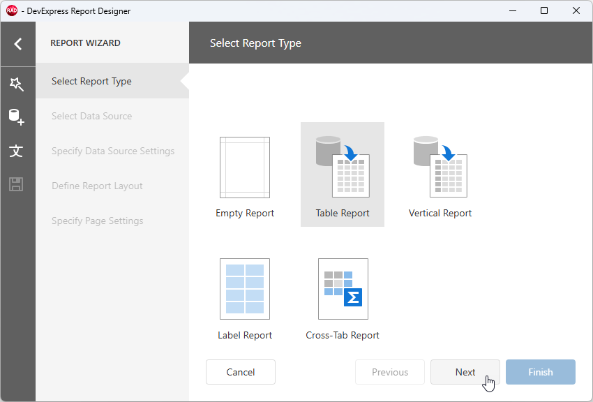 VCL Reports: Report Wizard — Available Report Types