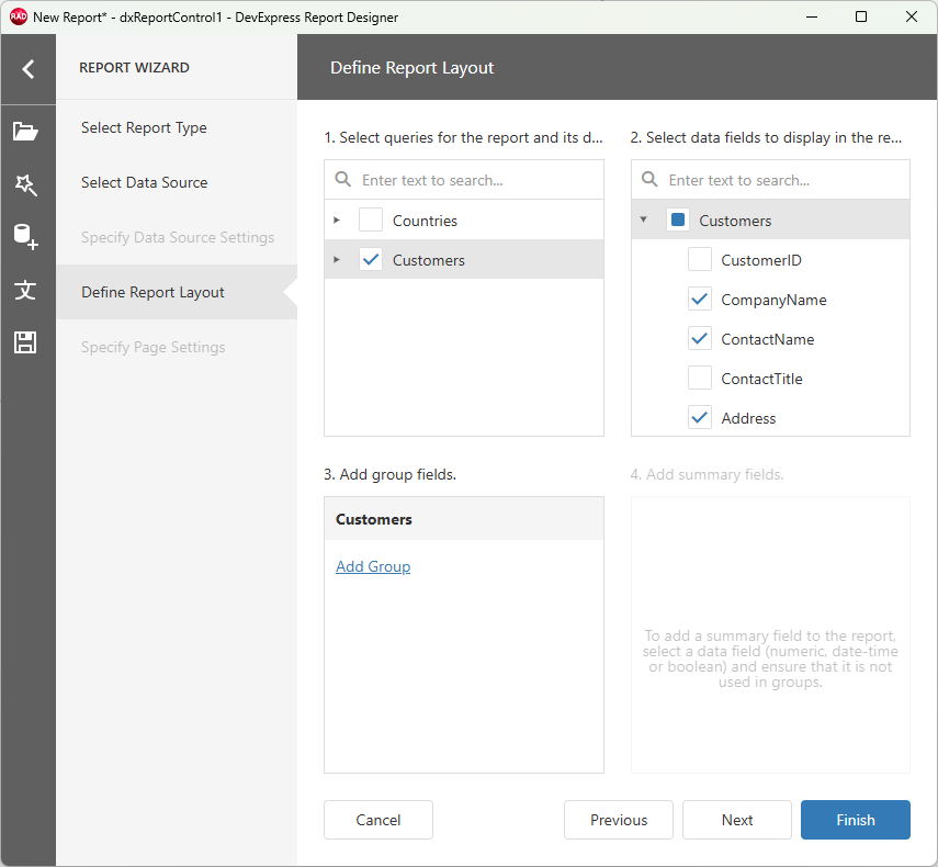 VCL Reports: Report Wizard — Select Required Fields