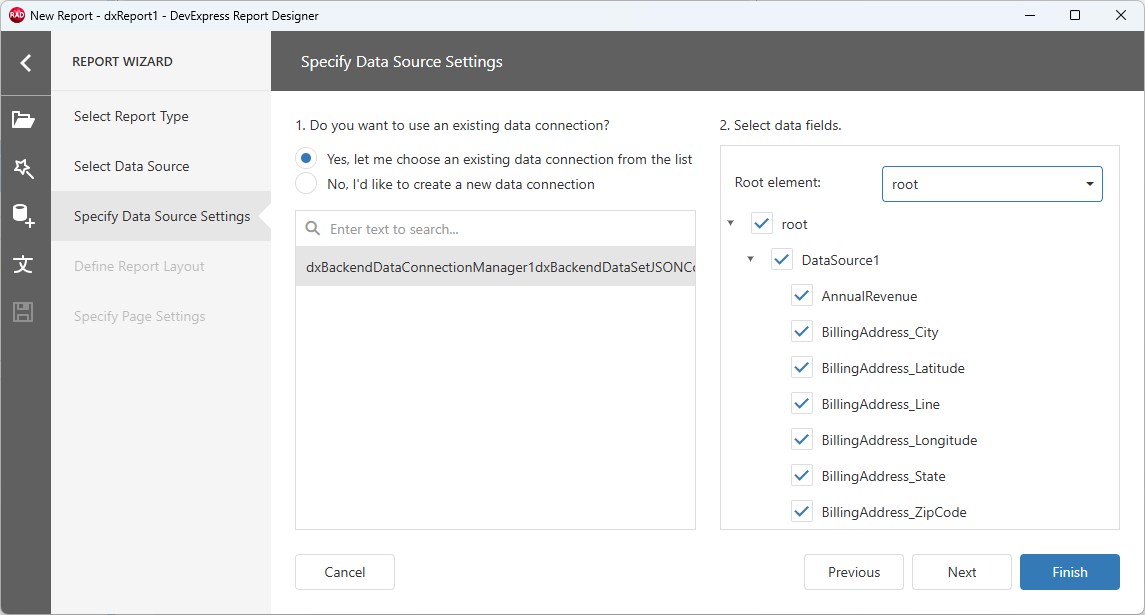 VCL Reports: Report Wizard — Review Loaded Dataset Fields