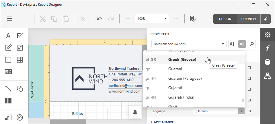 VCL Reports: Switch Between Localizations in the Report Designer