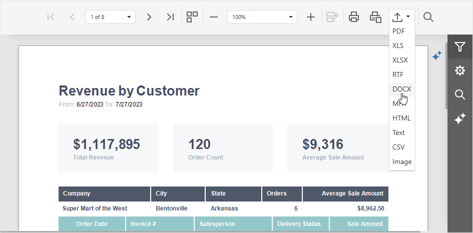 VCL Reports: The Export Menu in the 
