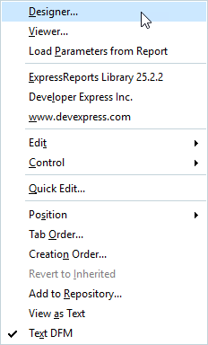 VCL Reports: A Design-Time Context Menu Example