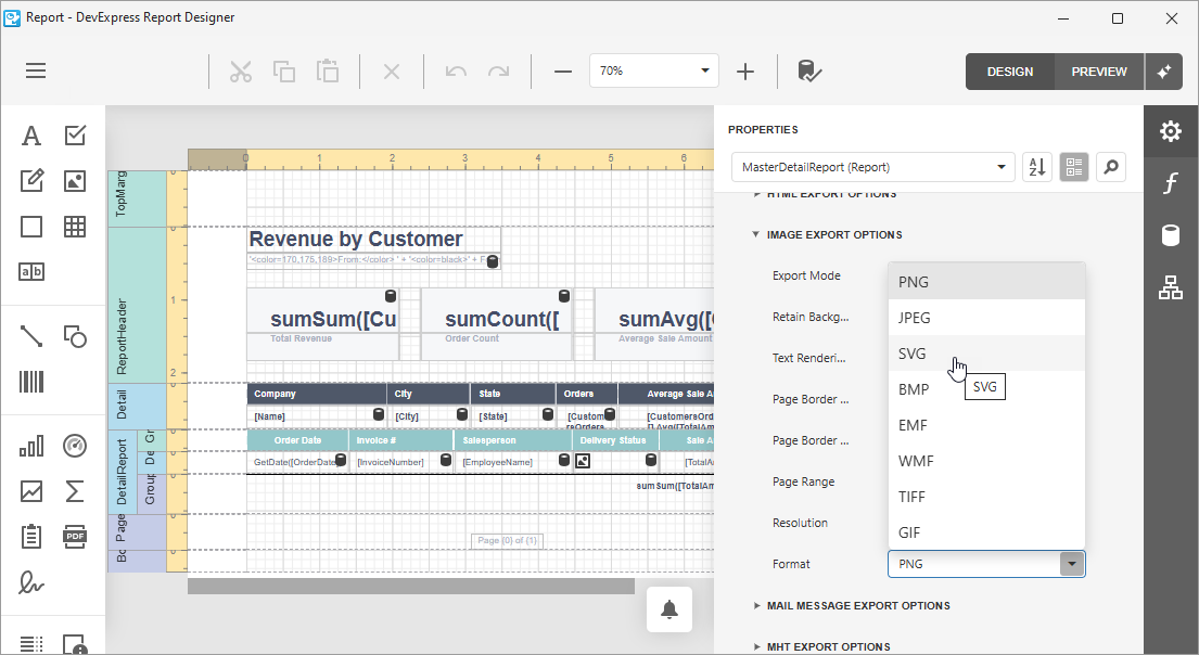 VCL Reports: Image Export Settings in the Report Designer Dialog