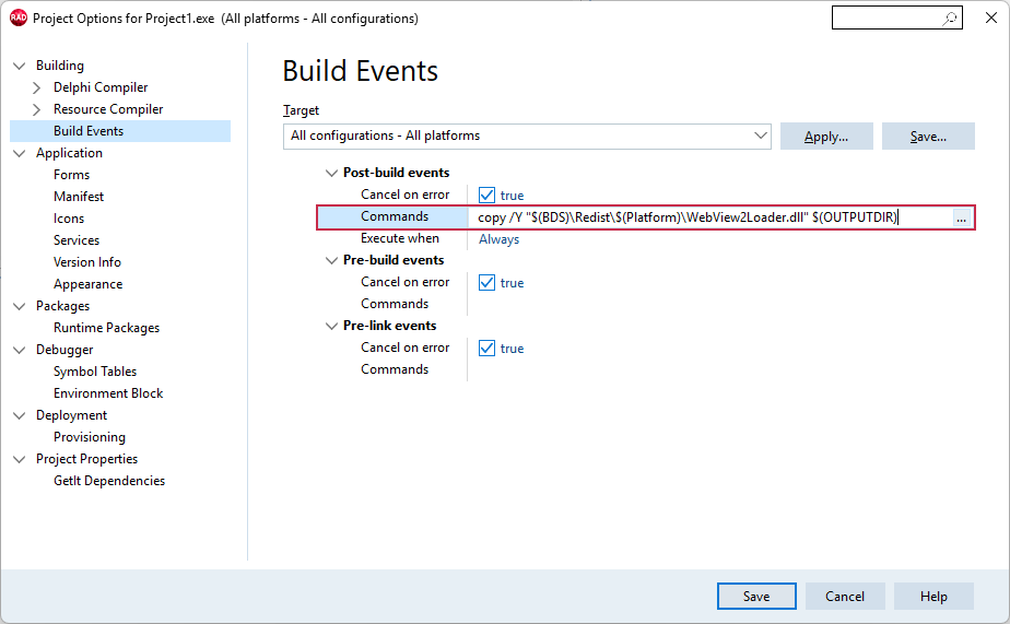 VCL Shared Libraries: Paste the DLL Deployment Command Line