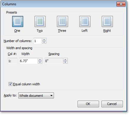 VCL Rich Edit Control: The Columns Setup Dialog