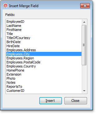 VCL Rich Edit Control: The Insert Merge Field Dialog