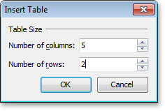 VCL Rich Edit Control: The Insert Table Dialog