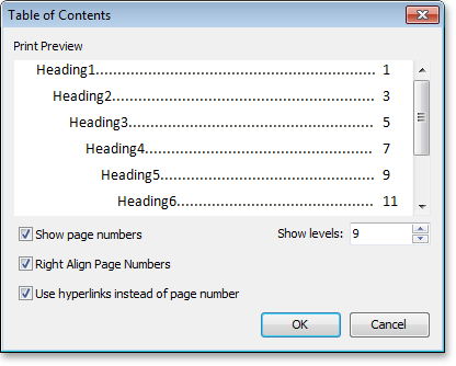 VCL Rich Edit Control: The Table of Contents Dialog
