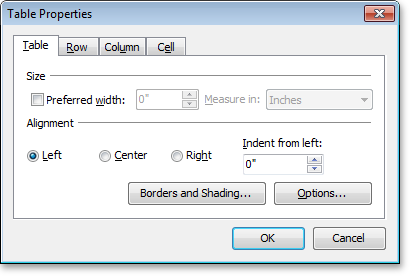 VCL Rich Edit Control: Table Properties - Table