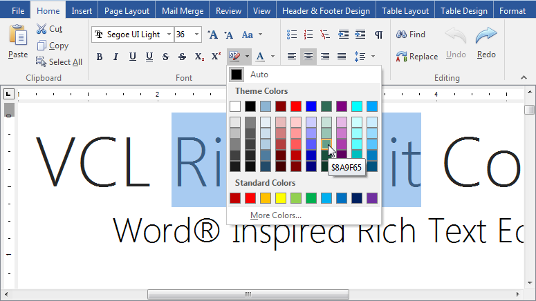 VCL Rich Edit Control: A Ribbon Color Gallery Item