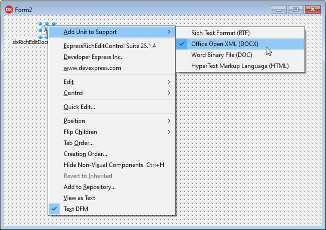 VCL Rich Edit Control: Add Supported Document Formats at Design Time
