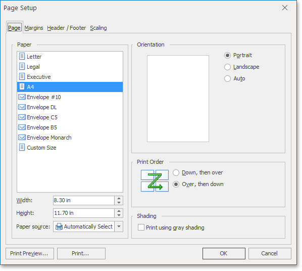 VCL Scheduler: The Page Setup Dialog