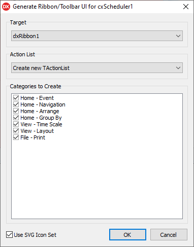 The Generate Ribbon/Toolbar UI Dialog