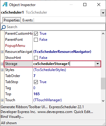 The Storage Property in the Object Inspector