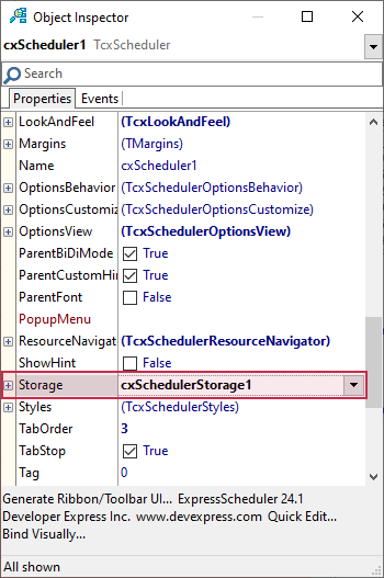 The Storage Property in the Object Inspector