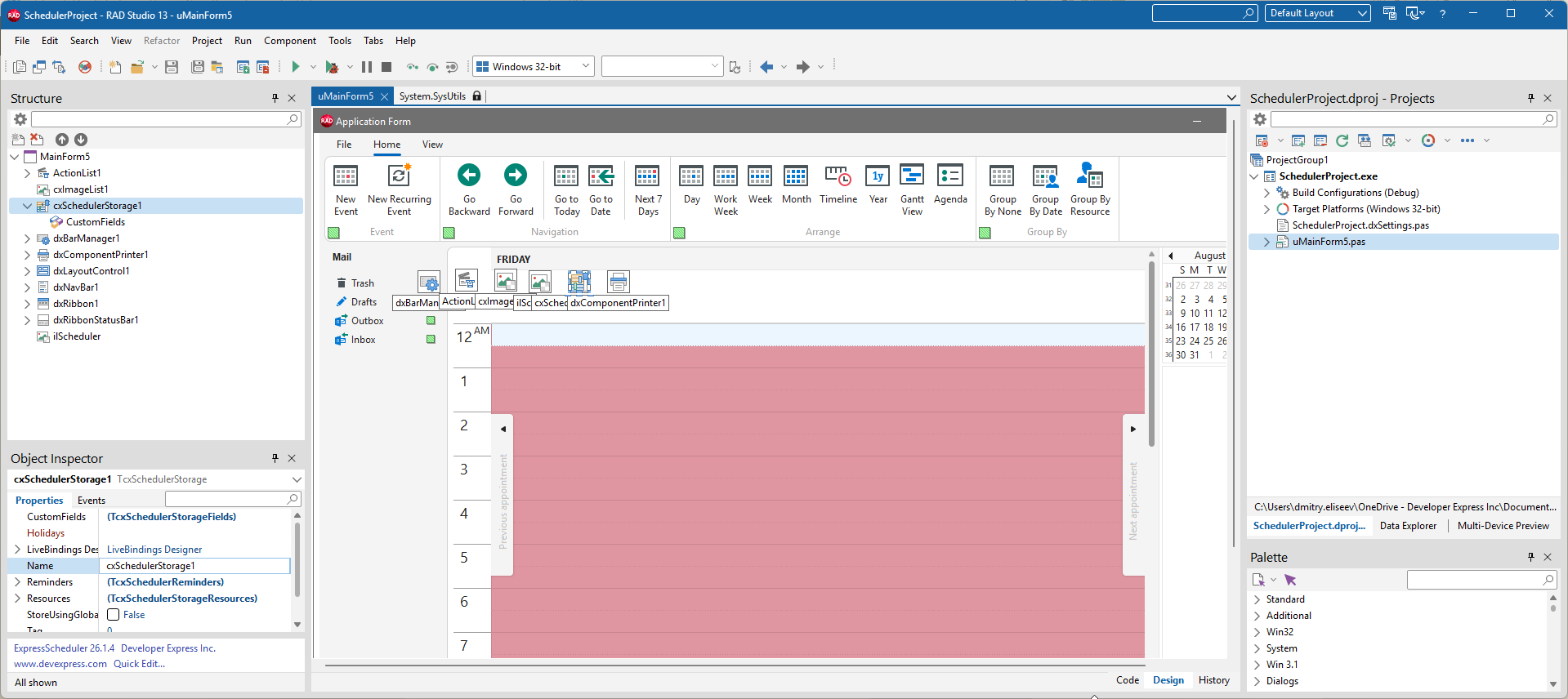VCL Scheduler: A Generated Scheduler Project Example in the RAD Studio IDE