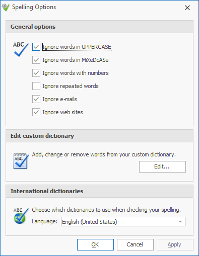 Spelling Options Dialog