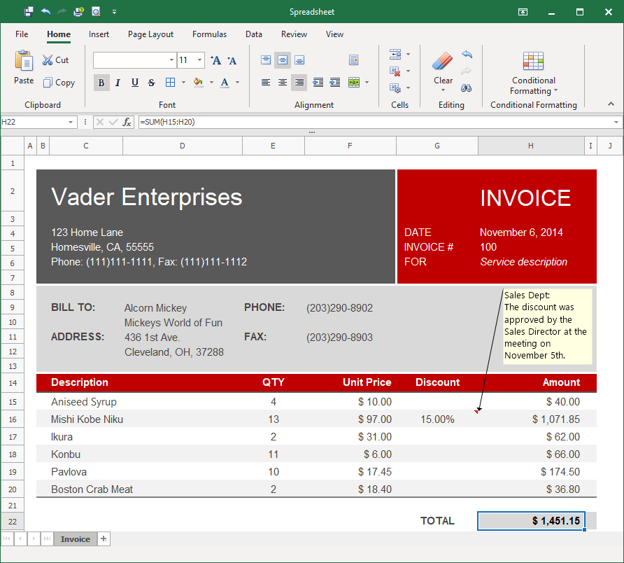 Spreadsheet Application Example