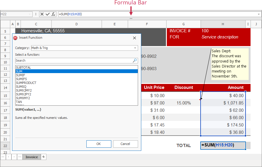 Formula Bar Example