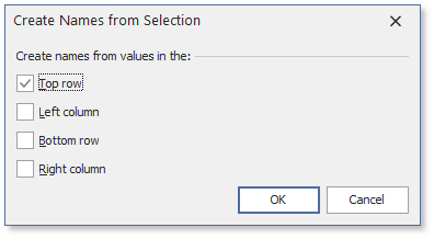"Create Names from Selection" Dialog Example