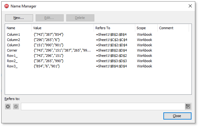 VCL Spreadsheet: Generated Defined Names