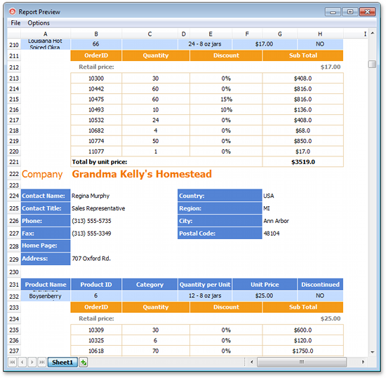 VCL SpreadSheet: A Single-Sheet Report Mode Example