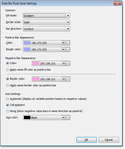 VCL Spreadsheet: A Data Bar Rule Style Settings Dialog Example