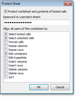 The Protect Sheet Dialog