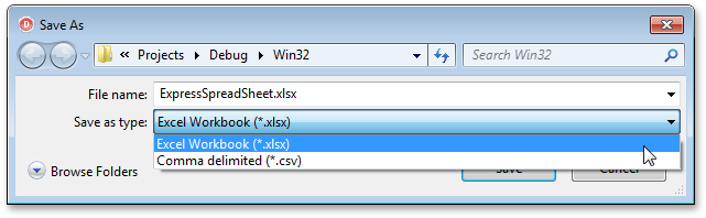 VCL SpreadSheet: The Save File Dialog