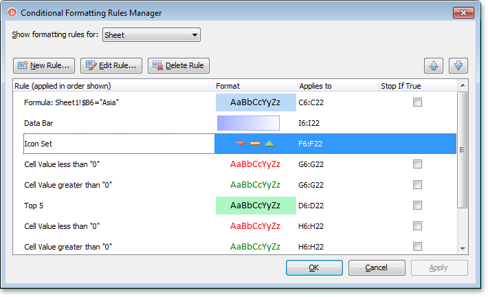 VCL SpreadSheet: The Conditional Formatting Rules Manager Dialog