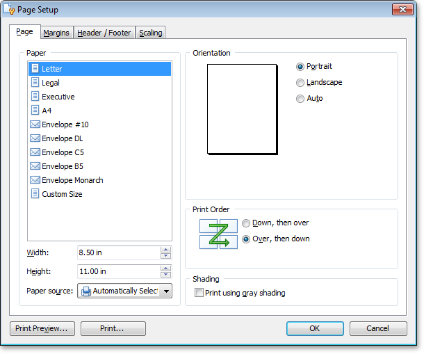 VCL SpreadSheet: The Page Setup Dialog