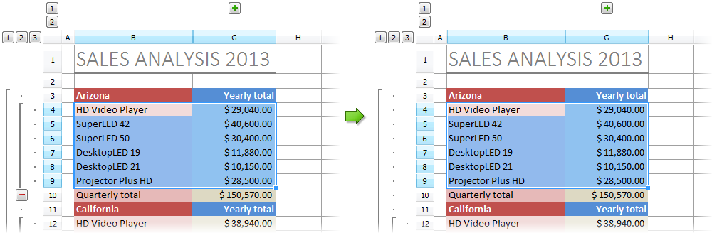 VCL SpreadSheet: An Ungroup Rows Operation Example