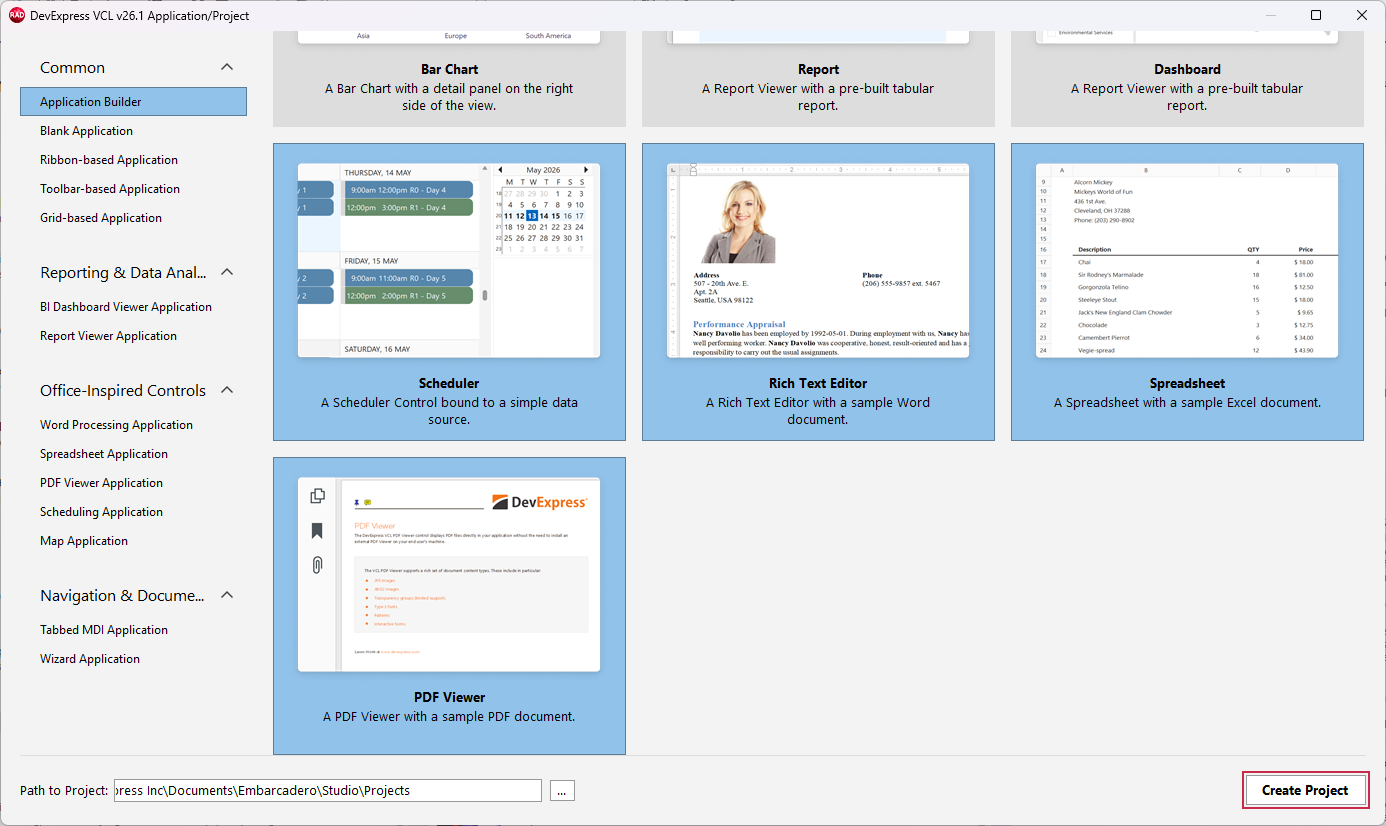 VCL Spreadsheet: Select All Required Views and click "Create Project"