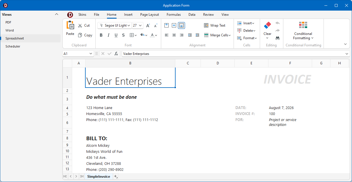VCL Spreadsheet: A Multi-View Application Example